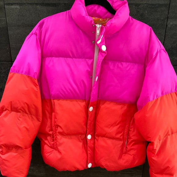 MOTHER Pink and Red Puffer Jacket - Picture 4 of 10